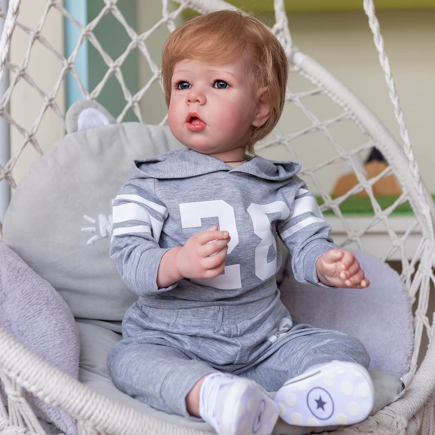 KOKOMANDY 28 Inch Realistic Reborn Toddler Boy Doll - Soft Body Silicone Baby Doll with Rooted Blonde Hair, Handmade Lifelike Doll Gift for Girls | Perfect for Playtime, Collecting & Nursery Decor