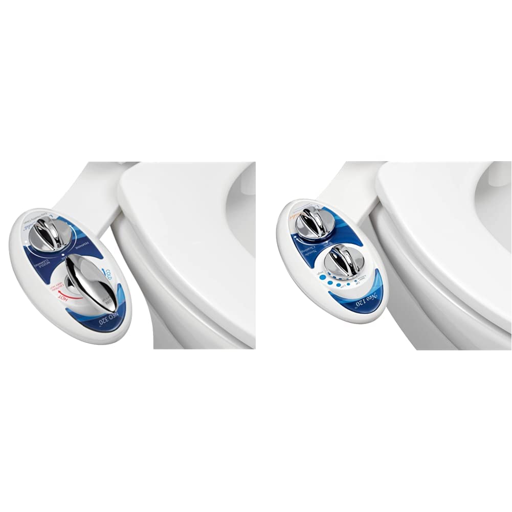 LUXE Bidet Neo 320 & Neo 120 - Self-Cleaning Dual Nozzle Bidet Toilet Attachment with Hot/Cold Water - Non-Electric Mechanical Bidet for Enhanced Hygiene (Blue & White) - Perfect for Bathroom Upgrade & Eco-Friendly Living
