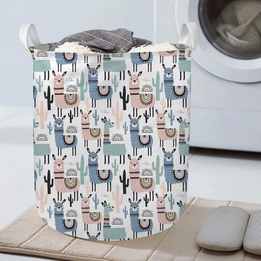 Cute Llama Printed Laundry Basket - Foldable Large Clothes Hamper for Girls Room & Bathroom - Sturdy Polyester Storage Bin with Handles - Perfect for Organizing Toys, Clothes & Laundry in Bedrooms, Dorms & Kids Rooms