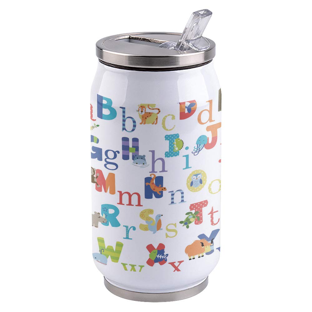 10oz Stainless Steel Tumbler with Lid & Straw - Double Wall Vacuum Insulated Travel Mug, Cute Animal Print Water Bottle for Coffee & Beverages - Leakproof & Durable Cup for Adults & Kids - Perfect for Office, School, Gym & Outdoor Activities