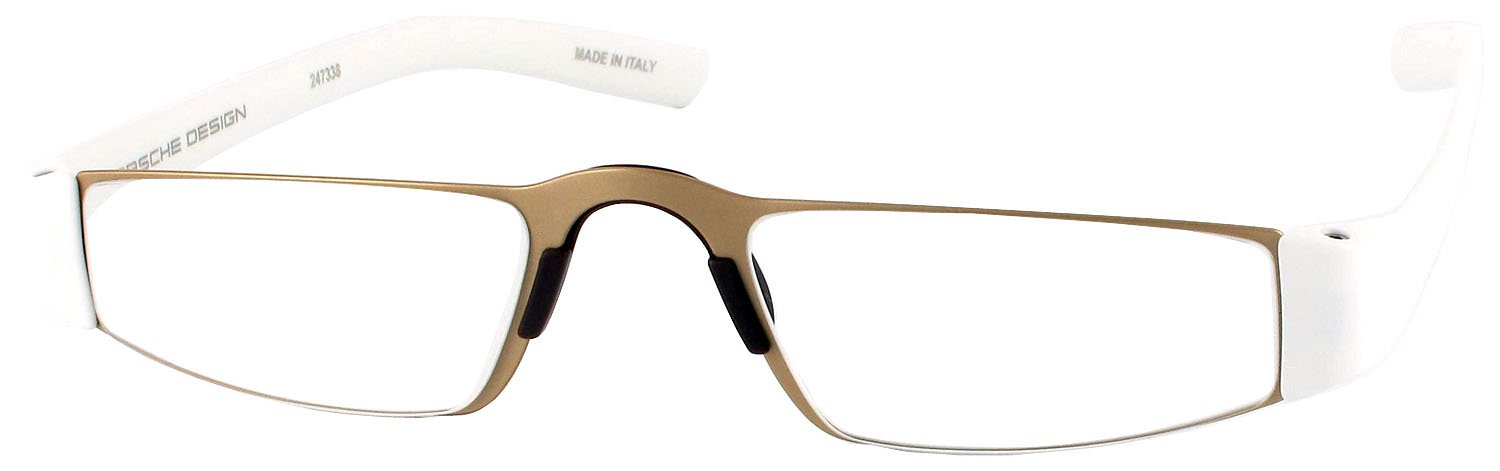 Porsche 8801 Designer Reading Glasses Half Frame Single Vision +1.00 Magnification in Gold/White - Perfect for Reading, Office Work & Computer Use