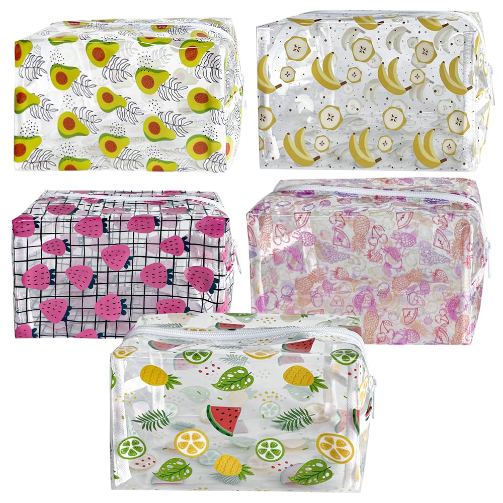 ONEART Cute Fruit Cosmetic Bag - Clear Makeup Toiletry Pouch with Zipper, Cartoon Portable Organizer Storage for Travel, Gym & Daily Use (Set of 3)