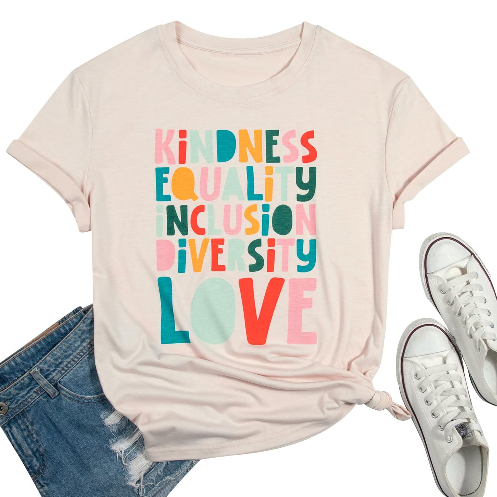 Oversized Kindness Graphic Teacher T-Shirt for Women - Funny Cute Cotton Tee, Loose Fit Aesthetic School Counselor Top - Perfect for Classroom, Teacher Appreciation Week & Casual Wear
