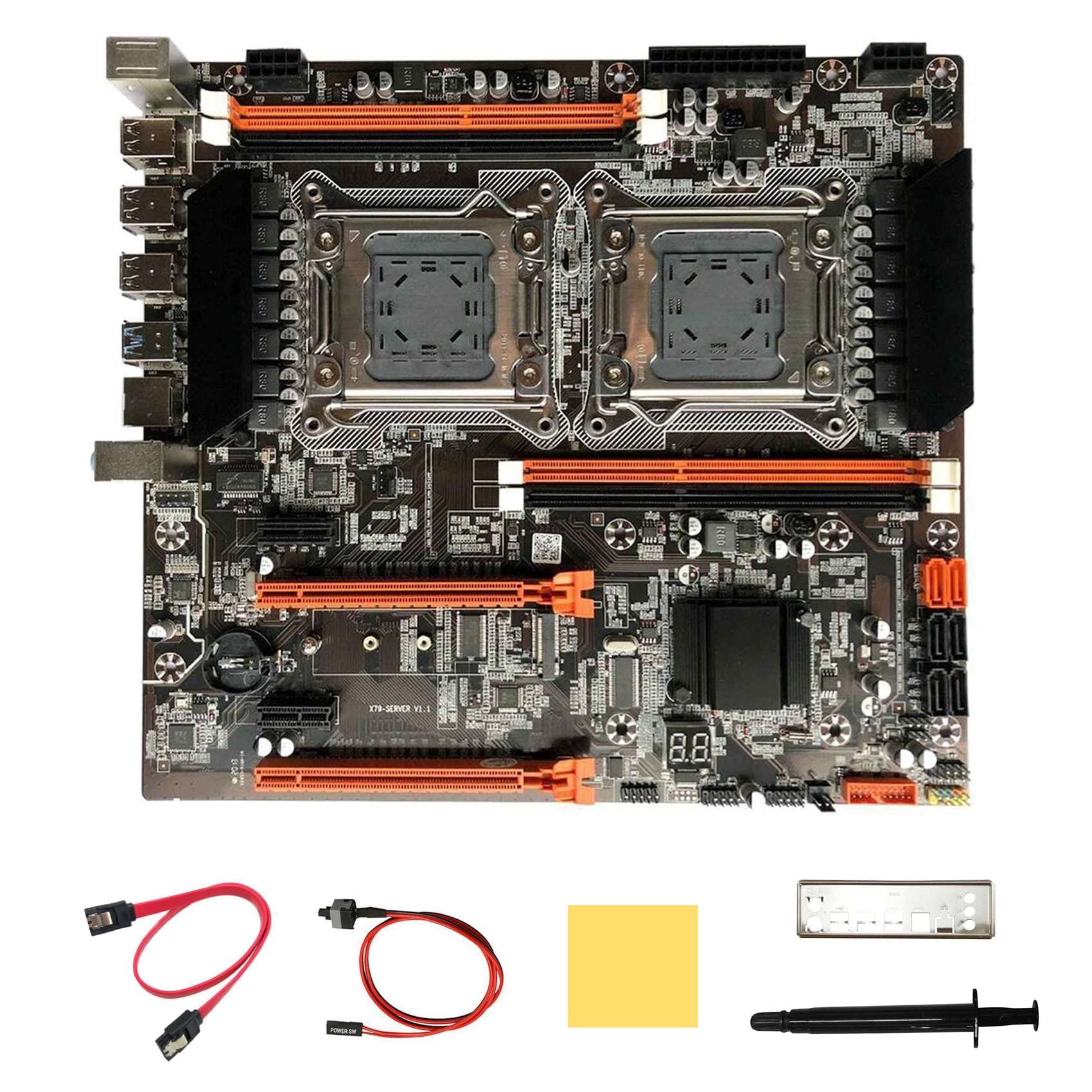 DEARBORN X79 Dual CPU Motherboard with SATA Cable, Switch Cable, Baffle, Thermal Grease & Thermal Pad - High Performance Server Workstation Motherboard for Gaming, Video Editing & Data Processing