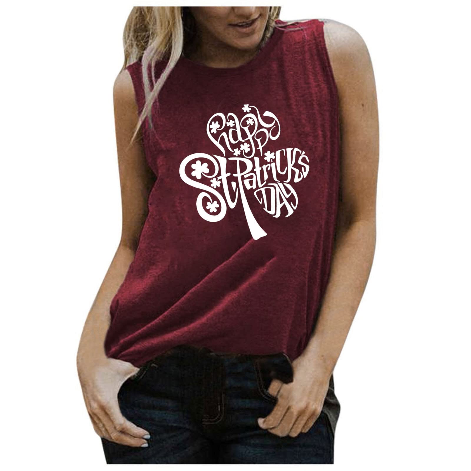 ABABC Women's Casual Loose Fit Tank Tops - St. Patrick's Day Letter Print Sleeveless Shirts for Summer | Breathable Comfort Wear for Outdoor Activities, Beach & Daily Casual Outfits
