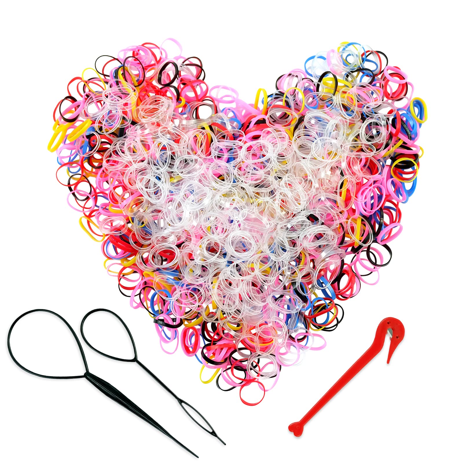 900 Pcs Small Elastic Hair Bands for Braids & Ponytails - Mini Rubber Bands with Removal Hook & 2 Hair Braiding Tools | Perfect for DIY Hairstyles, Kids Hair Accessories, Salon Use & Party Styling