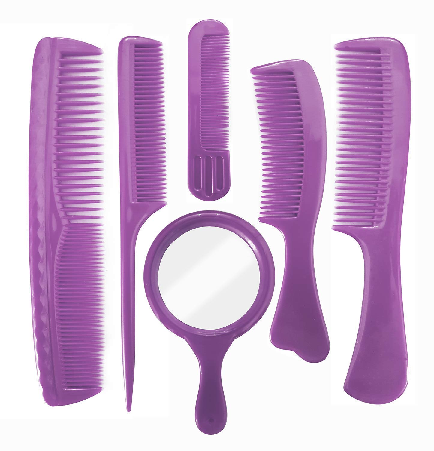 Stylish Hair Comb Set with Mirror for Women, Men, Boys & Girls - 6-Piece Hair Accessories Kit (Red) - Perfect for Travel, Home, Salon & On-the-Go Styling