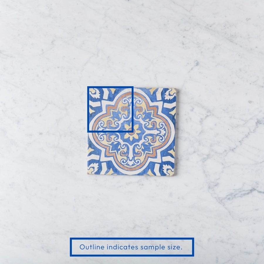 Authentic Cowra Blue Encaustic Look Tile Sample - Premium Ceramic Floor & Wall Tiles for Kitchen, Bathroom, and Outdoor Spaces
