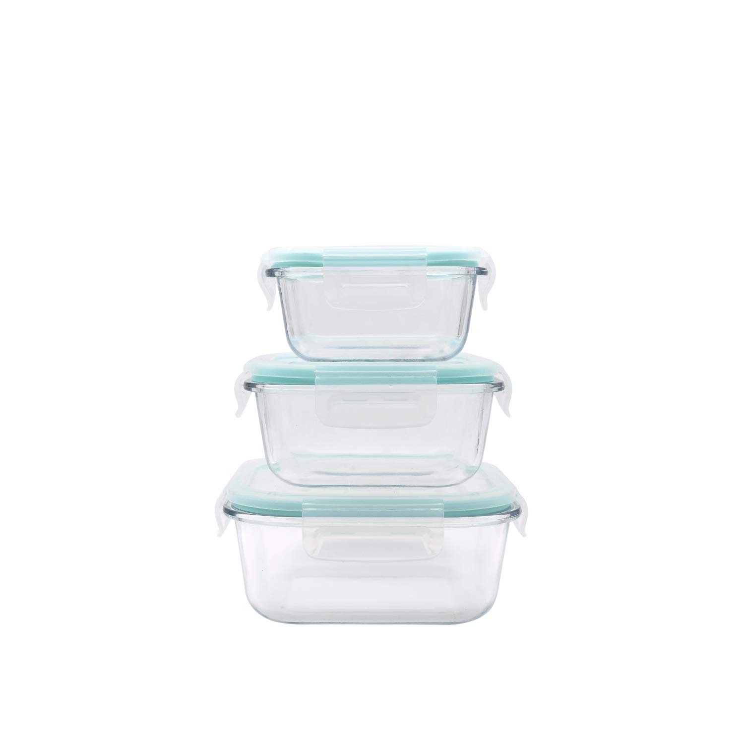 Heat Resistant Glass Meal Prep Containers Set - 3 Pack Airtight Square Glass Storage Containers with Lids, Microwave & Freezer Safe Bento Lunch Boxes for Meal Prepping, Office Lunch, and Food Storage
