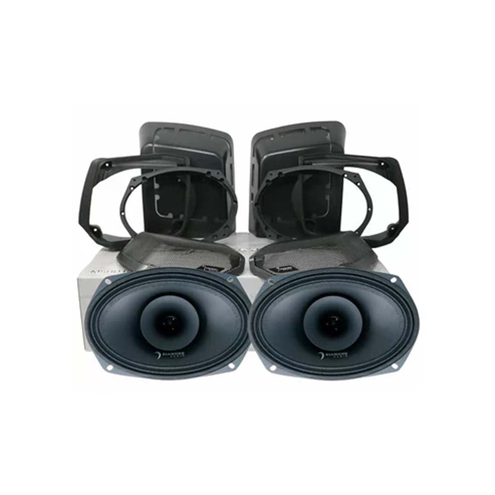 **1998-2013 Harley Davidson® Cut-In Lid Kit with Diamond Audio MSMP694LK13 4Ω Speakers & MICRO2V2 2-Channel Class D Amplifier – Upgrade Your Motorcycle Audio System for Clear Road Sound**