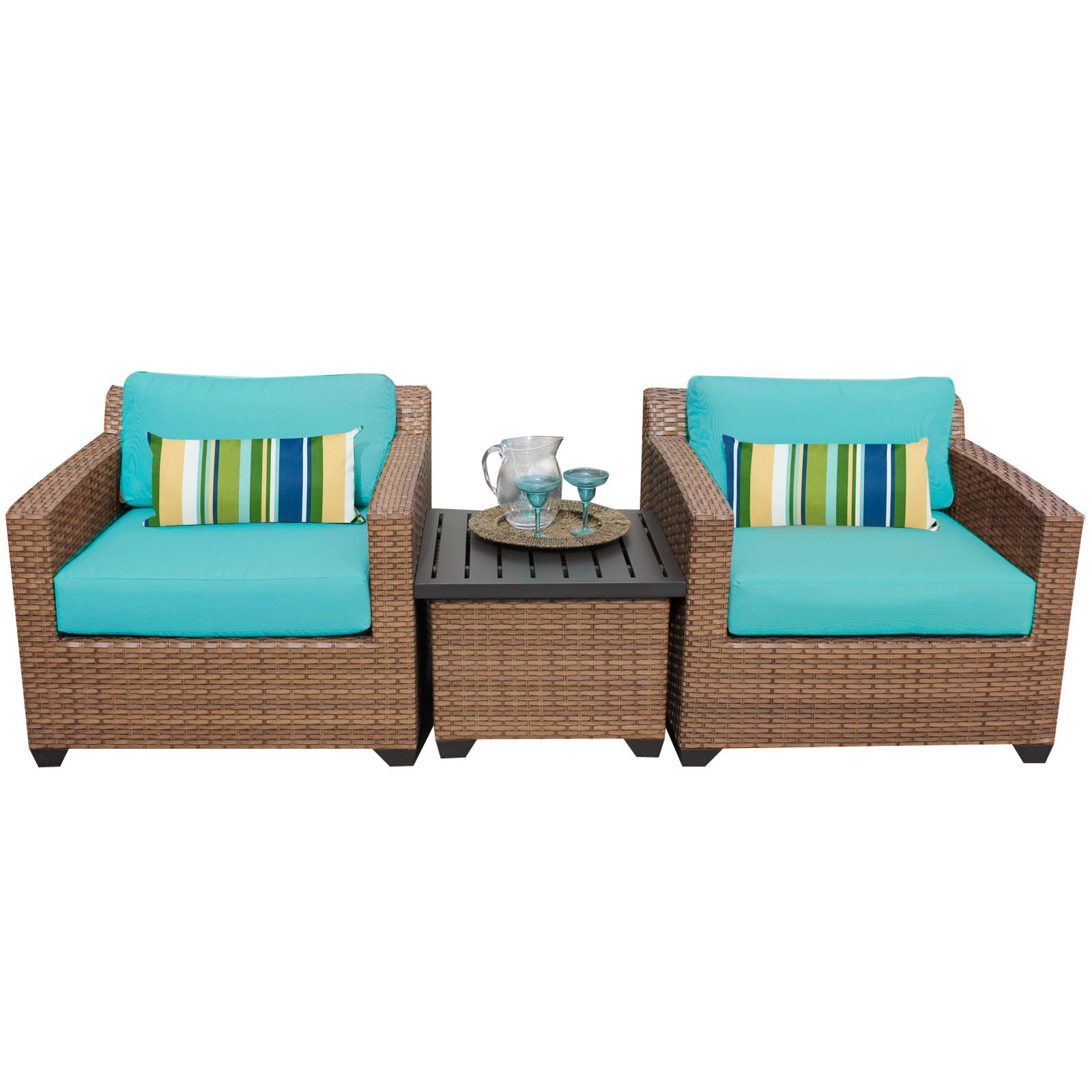 TK Classics 3-Piece Laguna Outdoor Wicker Patio Furniture Set - All-Weather Rattan Sofa with Coffee Table - Perfect for Poolside, Garden, and Backyard Relaxation (Aruba 03a)