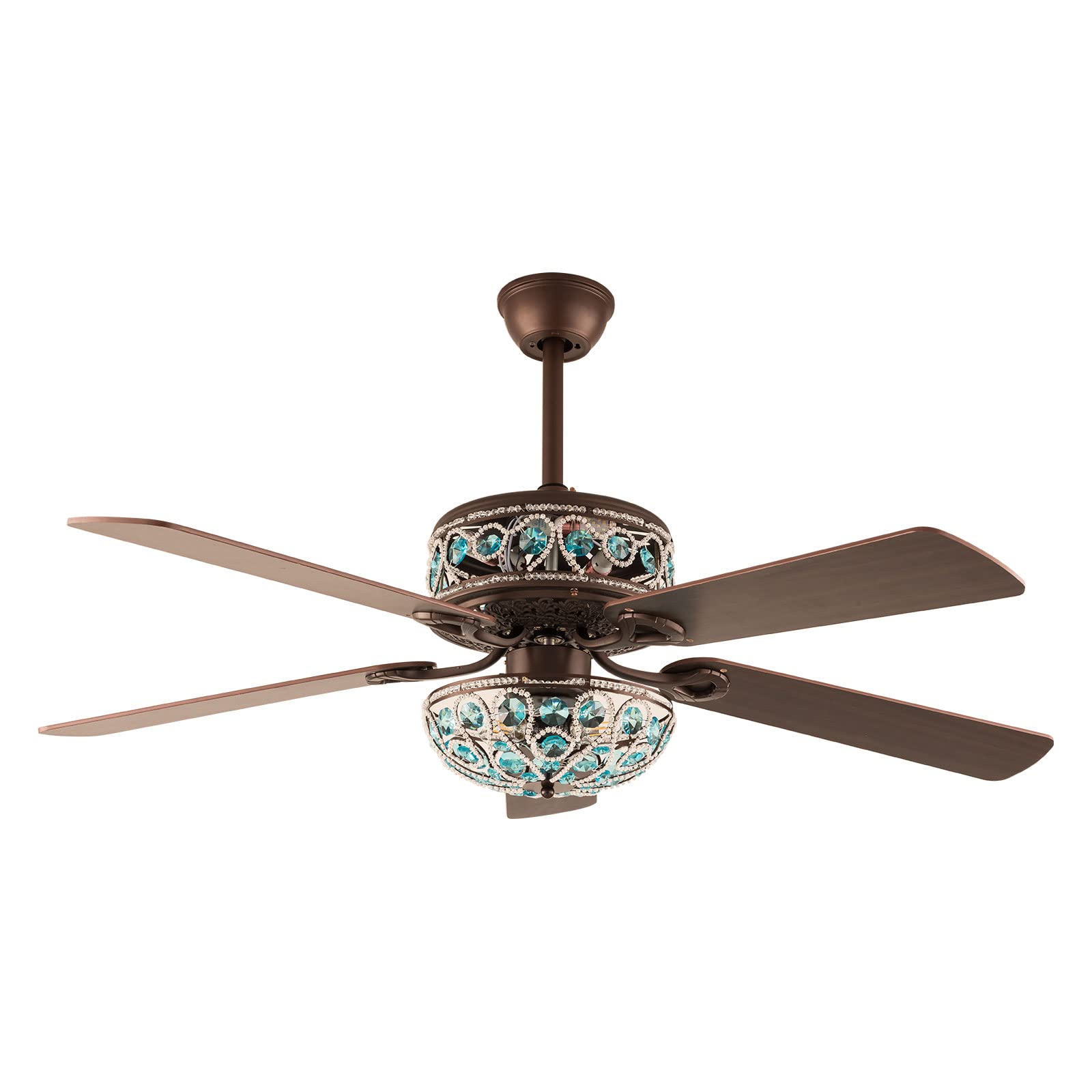 TFCFL 52 Inch Farmhouse Crystal Ceiling Fan with Light Kit - Reversible 5 Wood Blades, Remote Control, E12 Bulb Base (Bulb Not Included) - Perfect for Living Room, Bedroom & Home Office Cooling & Lighting