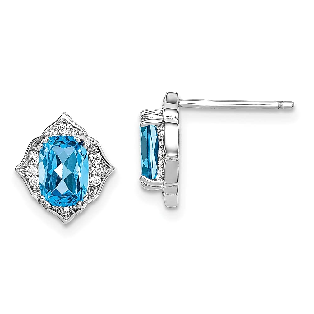 925 Sterling Silver Blue Topaz & White Cubic Zirconia Drop Dangle Earrings for Women | Elegant Stud Post Fine Jewelry | Perfect Gift for Her, Birthday, Anniversary & Special Occasions