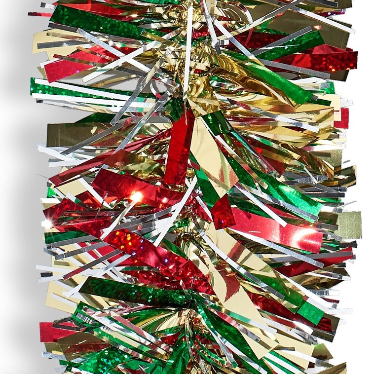 10' Deluxe Deco Laser Red, Green, Midas Gold & Silver Tinsel Garland - Perfect for Christmas Tree Decorations, Holiday Parties & Home Festive Decor
