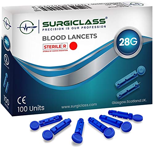 Surgiclass 28G Sterile Blood Glucose Lancets for Diabetics - Pack of 100 Needles | Pain-Free Glucose Testing at Home | Ideal for Daily Diabetes Monitoring & Travel
