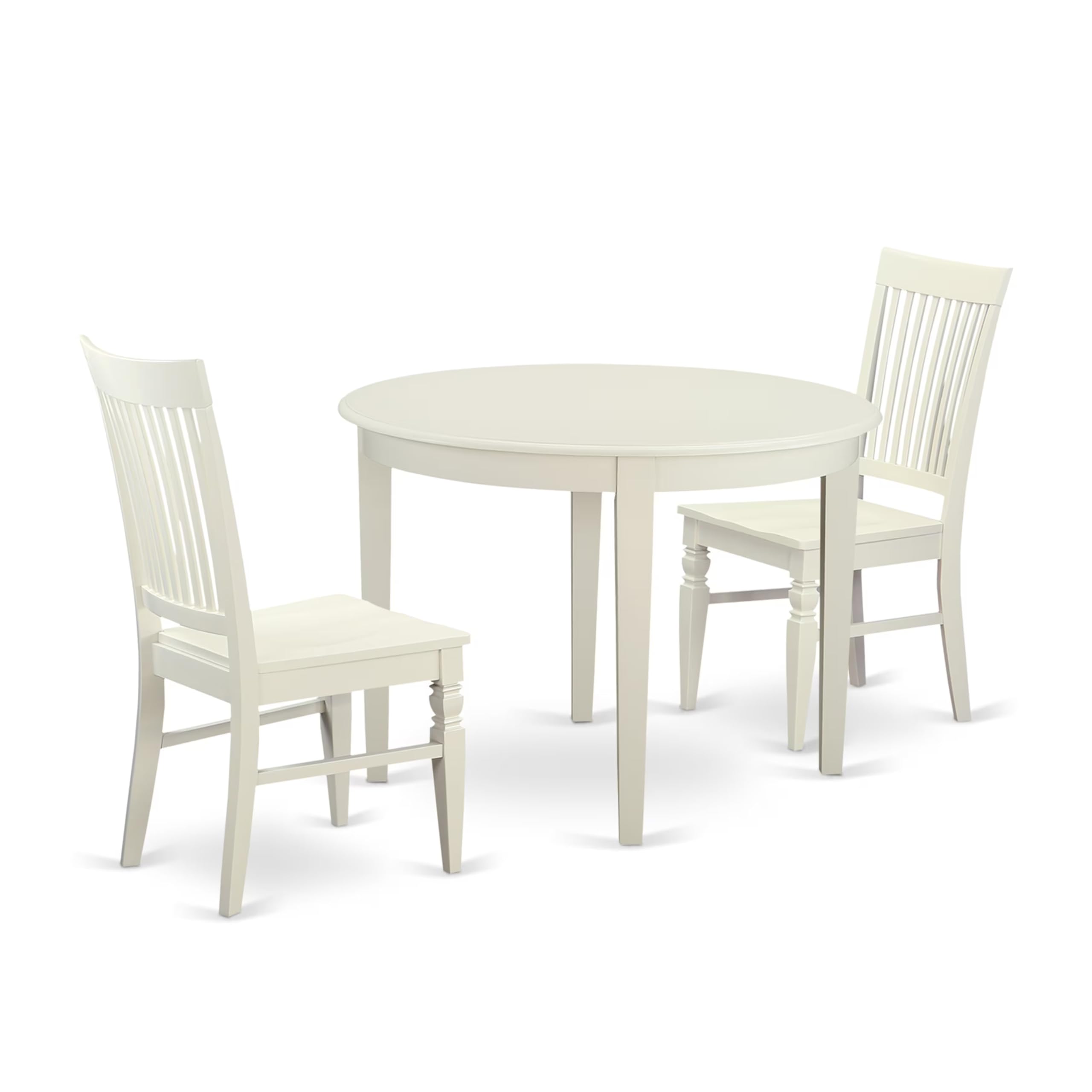 East West Furniture BOWE3-WHI-W 3-Piece Round Dining Table Set with 2 Chairs for Small Spaces - 42x42 Inch Compact Kitchen Table in Linen White - Perfect for Apartments, Breakfast Nooks & Cozy Dining Areas