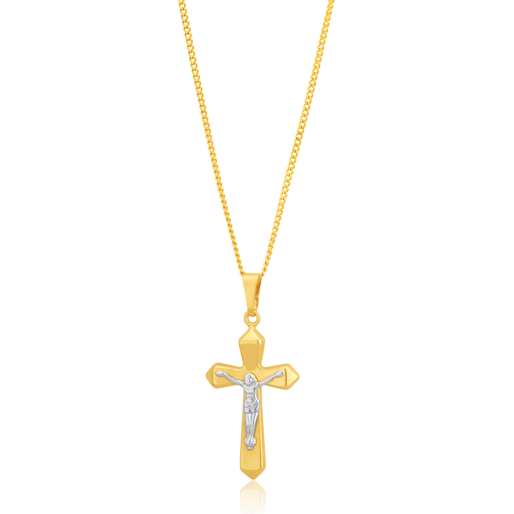9ct Two Tone Yellow Gold Crucifix Cross Pendant - Religious Jewelry for Men & Women - Perfect for Baptism, First Communion & Everyday Faith Wear