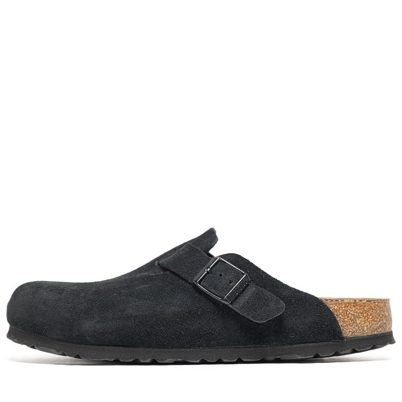 Birkenstock Boston Soft Footbed Suede Clogs for Men & Women - Comfortable Black Leather Sandals for Home, Office & Casual Wear