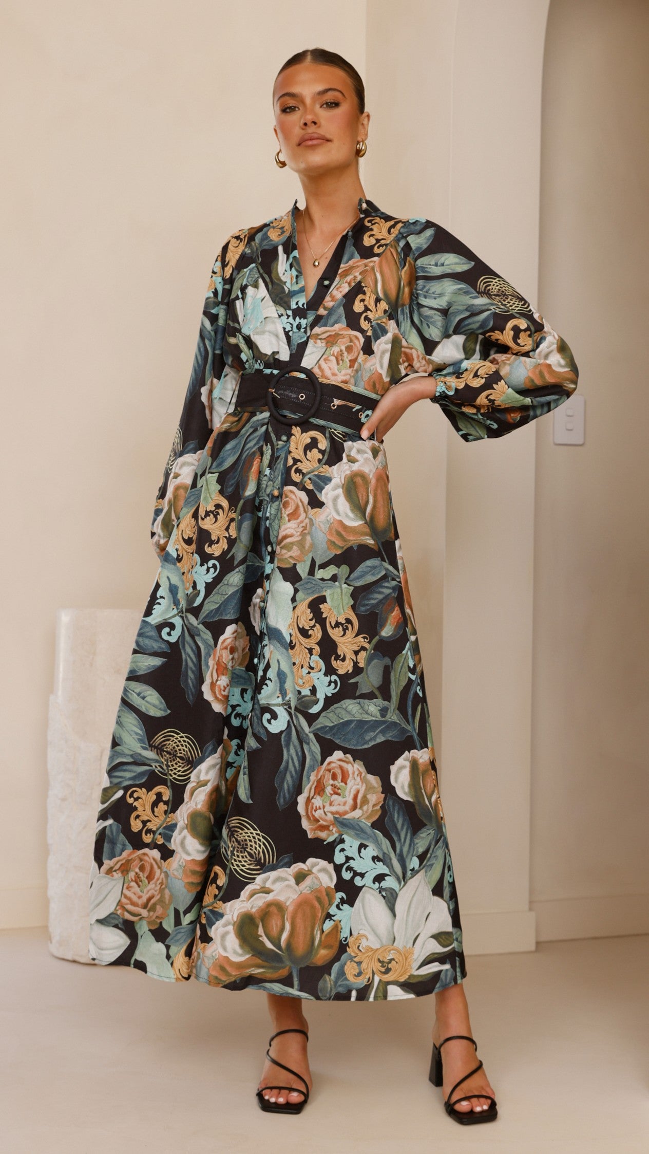Carmal Long Sleeve Maxi Dress - Donatella Noir - Elegant Flowy Women's Evening Gown for Parties, Weddings & Special Occasions