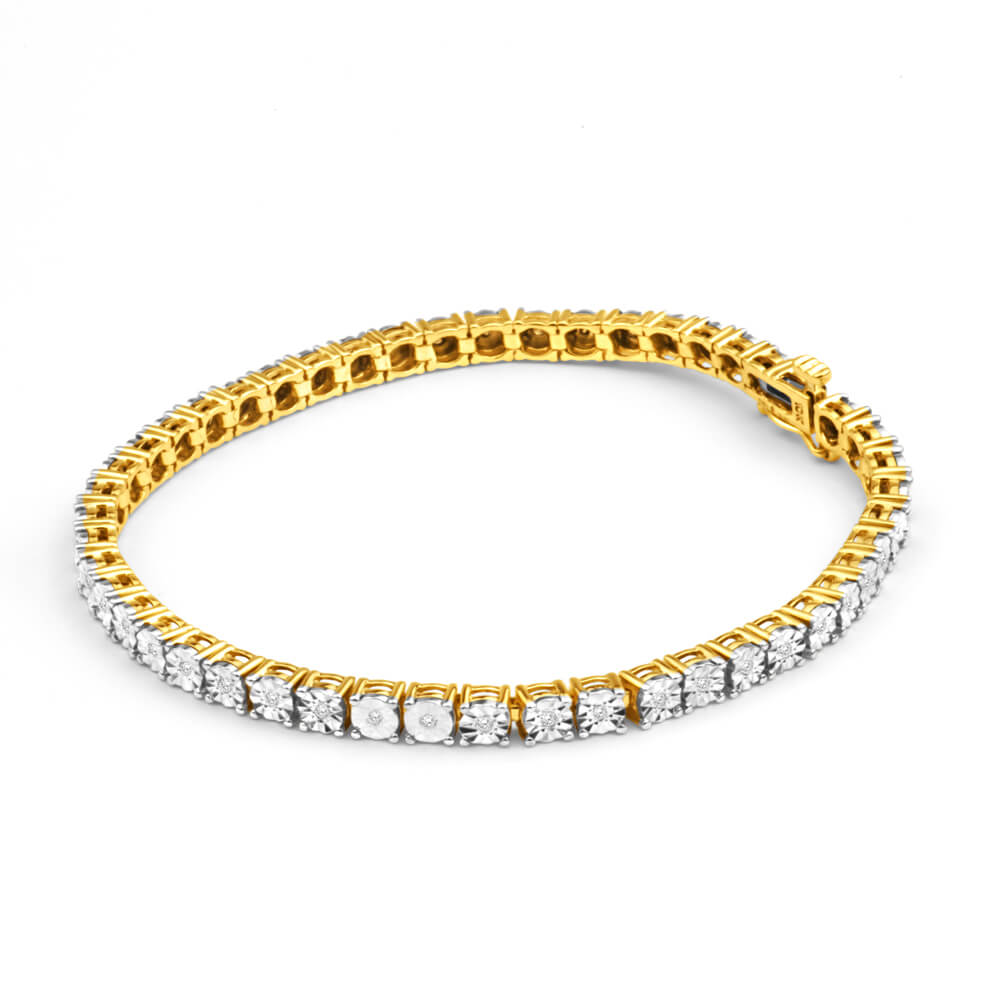 9ct Yellow Gold 1/4 Carat Diamond Tennis Bracelet - 18cm Elegant Jewelry for Women, Perfect for Weddings, Anniversaries & Special Occasions