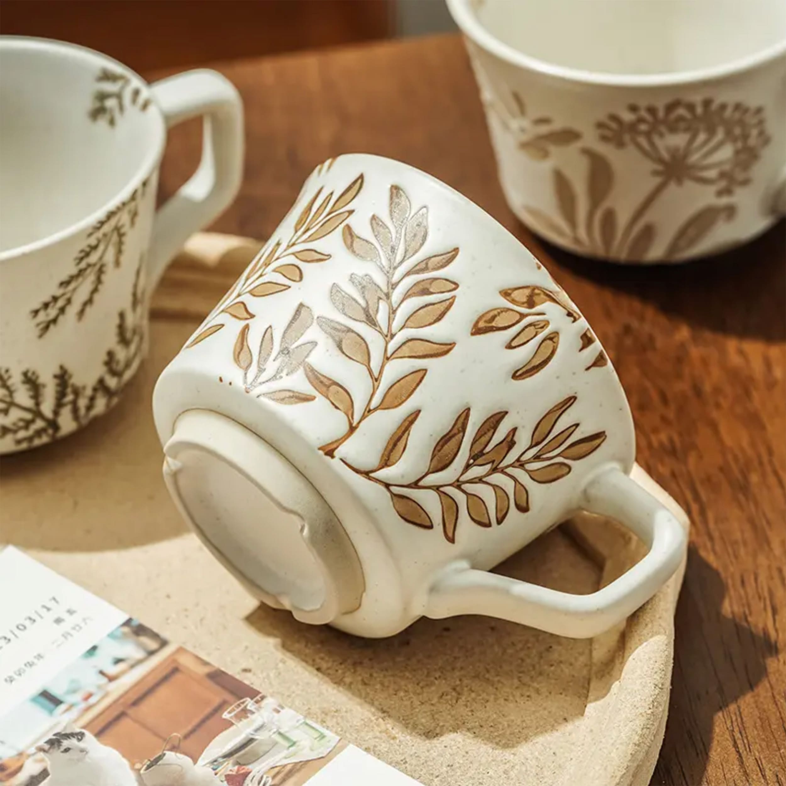 Handmade Ceramic Mug with Leaf Design - Perfect for Coffee, Tea & Home Decor | Eco-Friendly & Durable