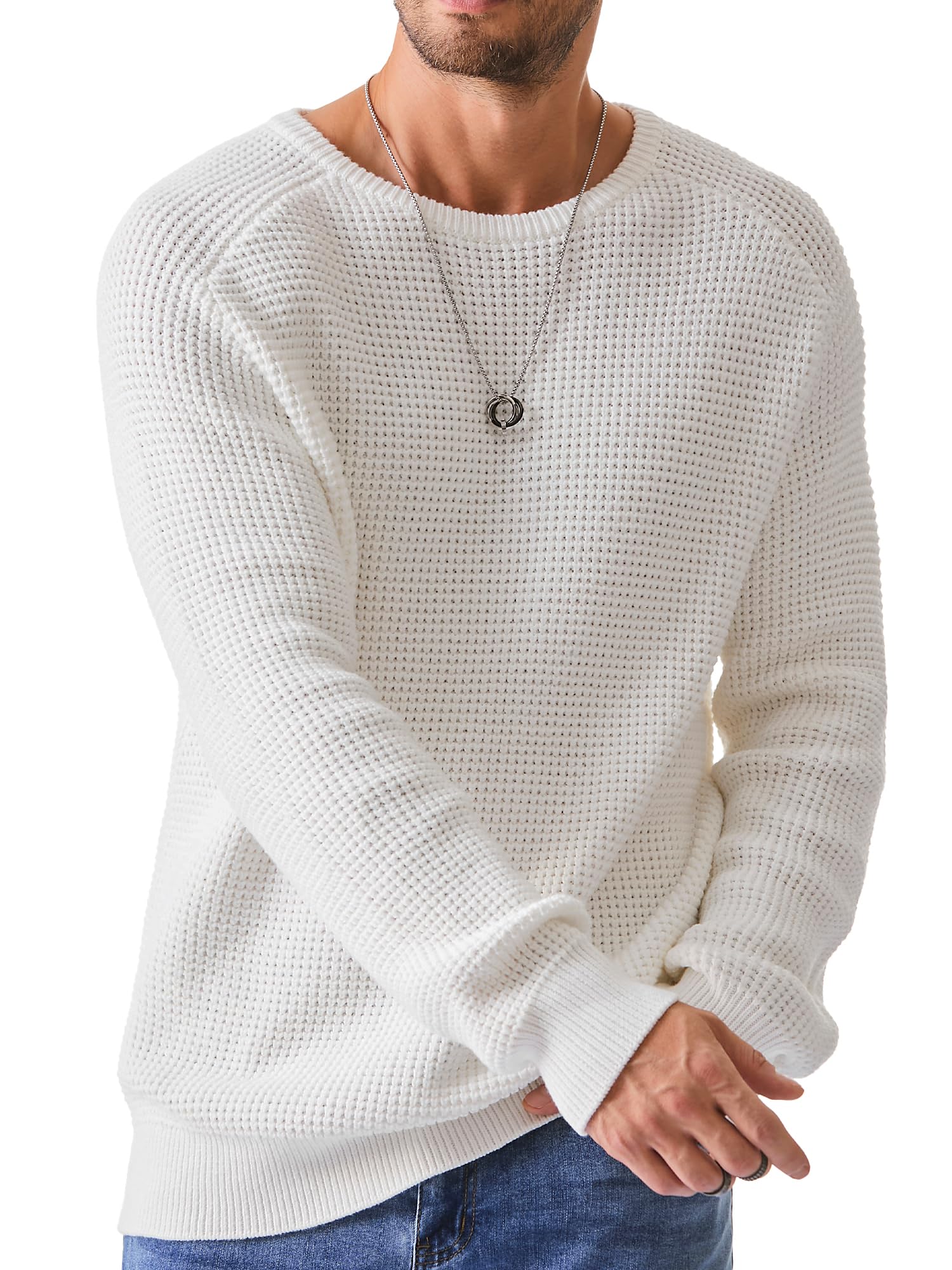 JMIERR Men's Crewneck Pullover Sweater - Waffle Knit Textured Casual Sweater with Ribbed Edge | Loose Fit Comfortable Winter Wear for Office, Dating & Outdoor Activities