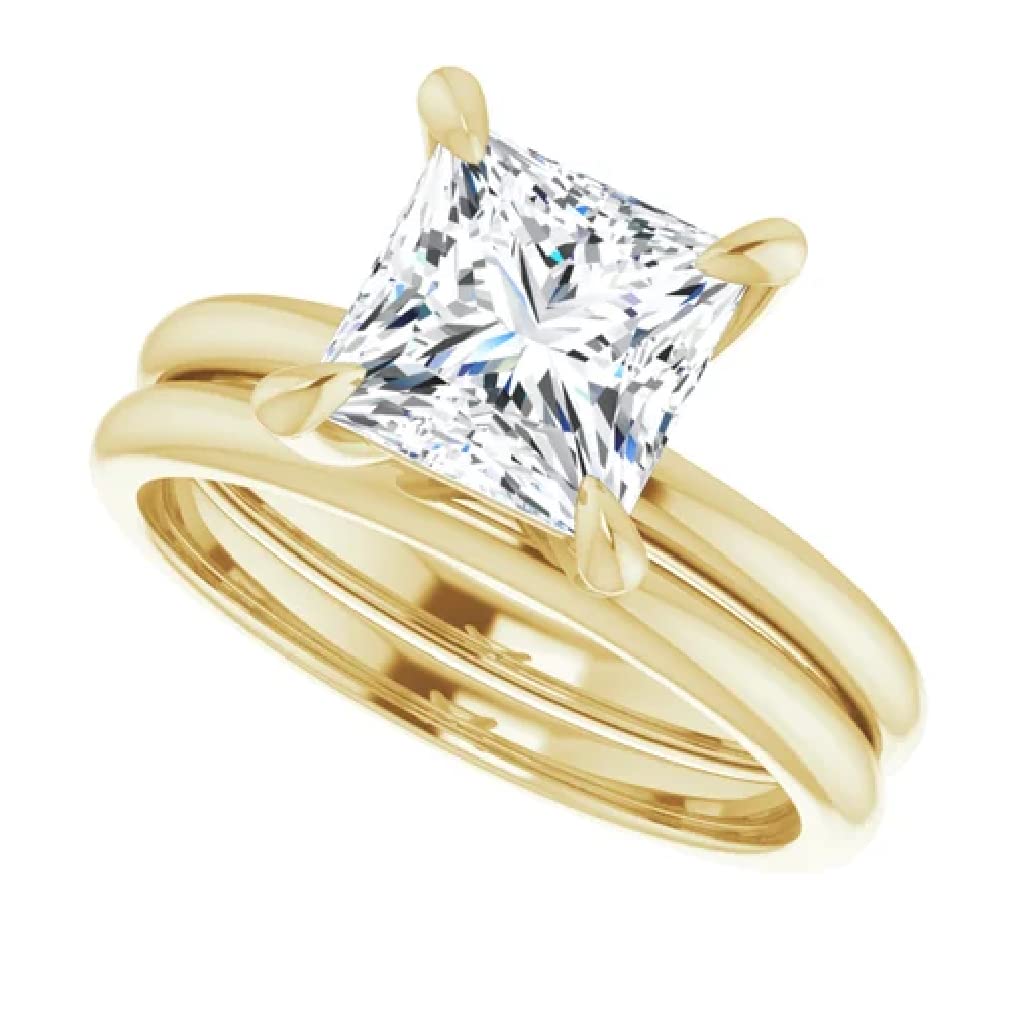 10K/14K/18K Solid Yellow Gold Handmade Engagement Ring Set - 2 Carats Princess Cut Moissanite Diamond Wedding Ring - Solitaire Bridal Ring for Women - Anniversary & Proposal Gift - Perfect for Romantic Proposals, Weddings, Anniversaries & Special Occasions
