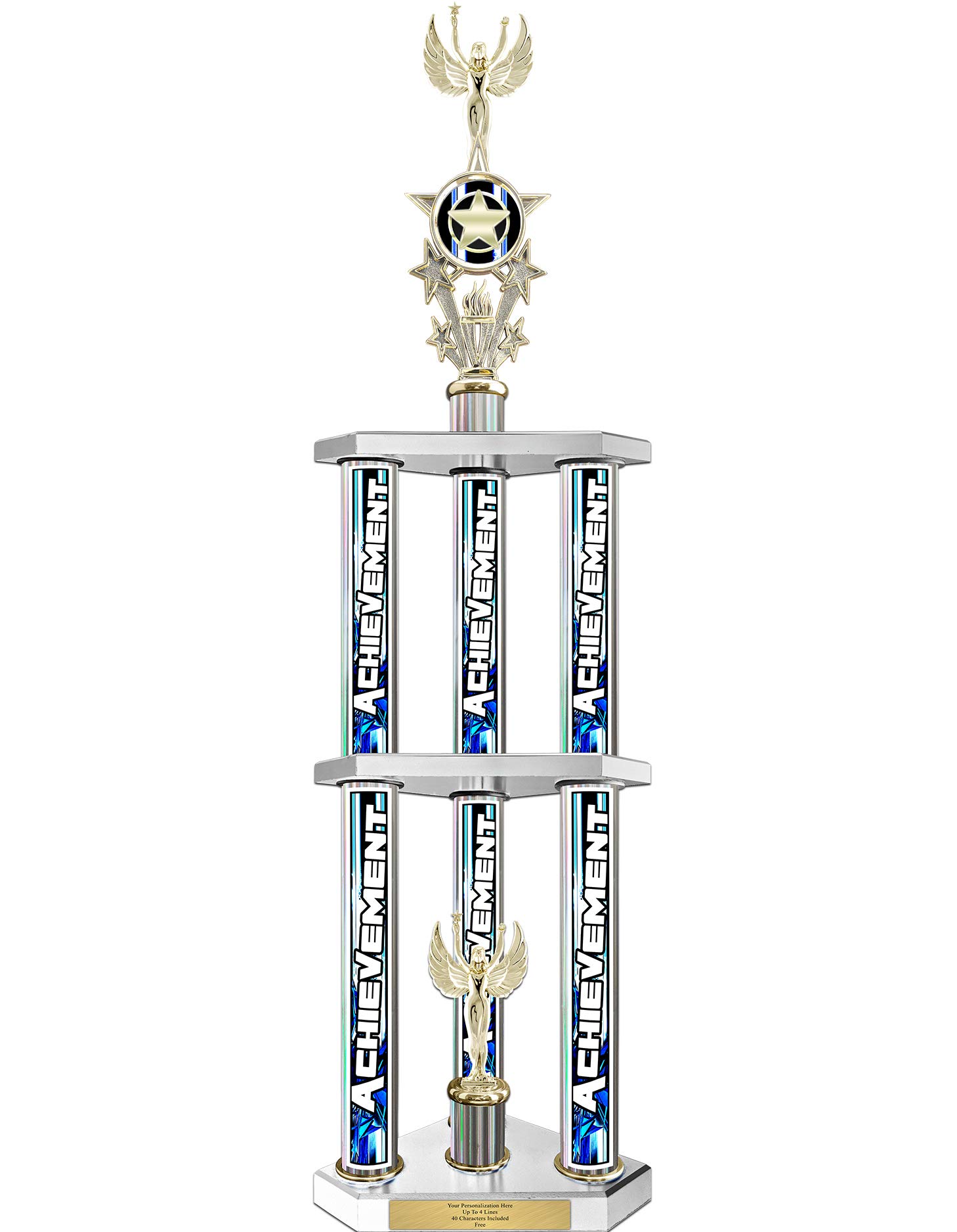 50'' Custom Engraved Silver Flute 2-Tier 3-Column Achievement Trophy - Personalized Awards for Sports, Academic & Corporate Events - Trophy Deals WWH366DS-ACAMB