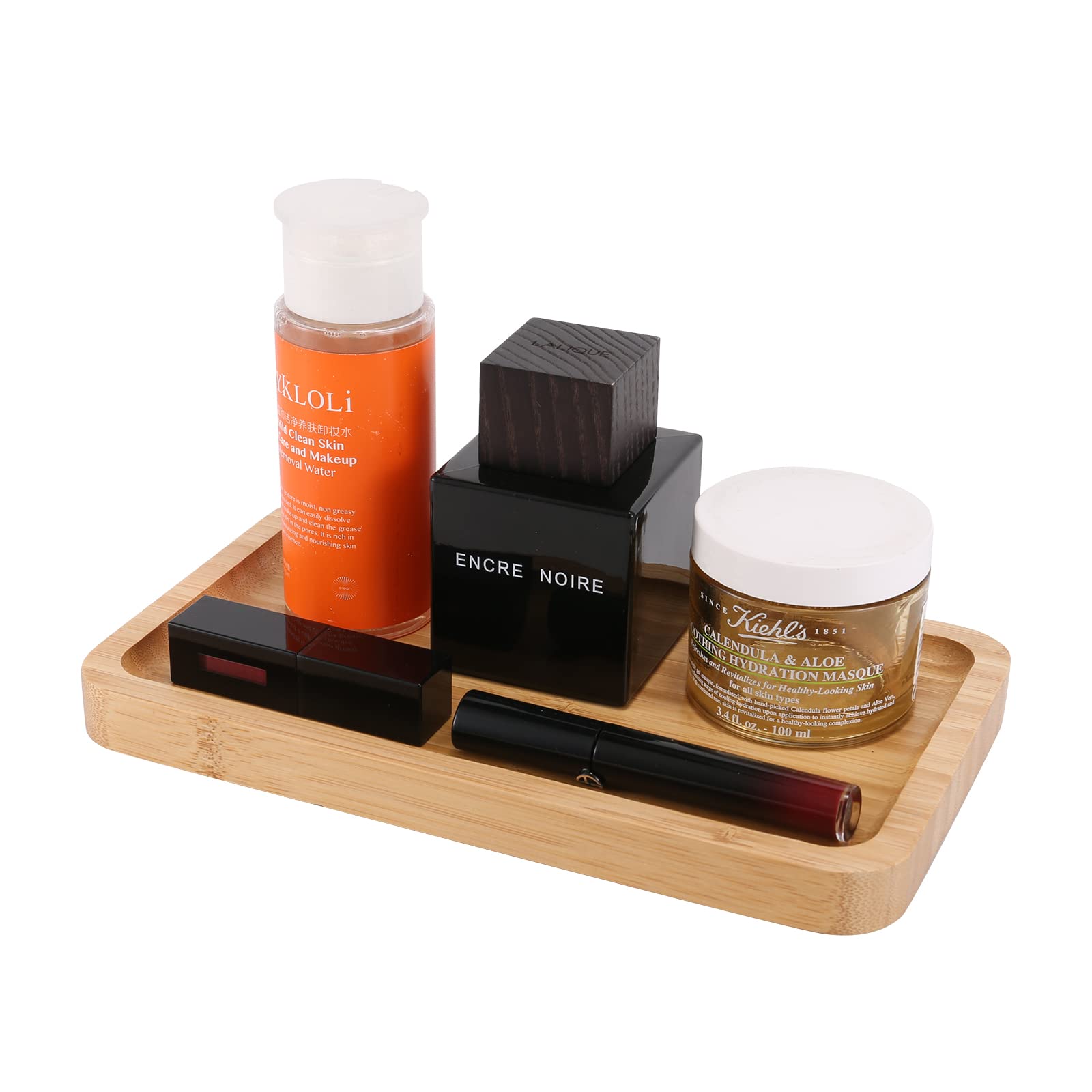 Natural Bamboo Vanity Tray - Smooth Thick Wooden Bathroom Organizer for Perfume, Jewelry, Makeup & Cosmetics | Perfect for Dresser, Nightstand & Bathroom Countertop Decor
