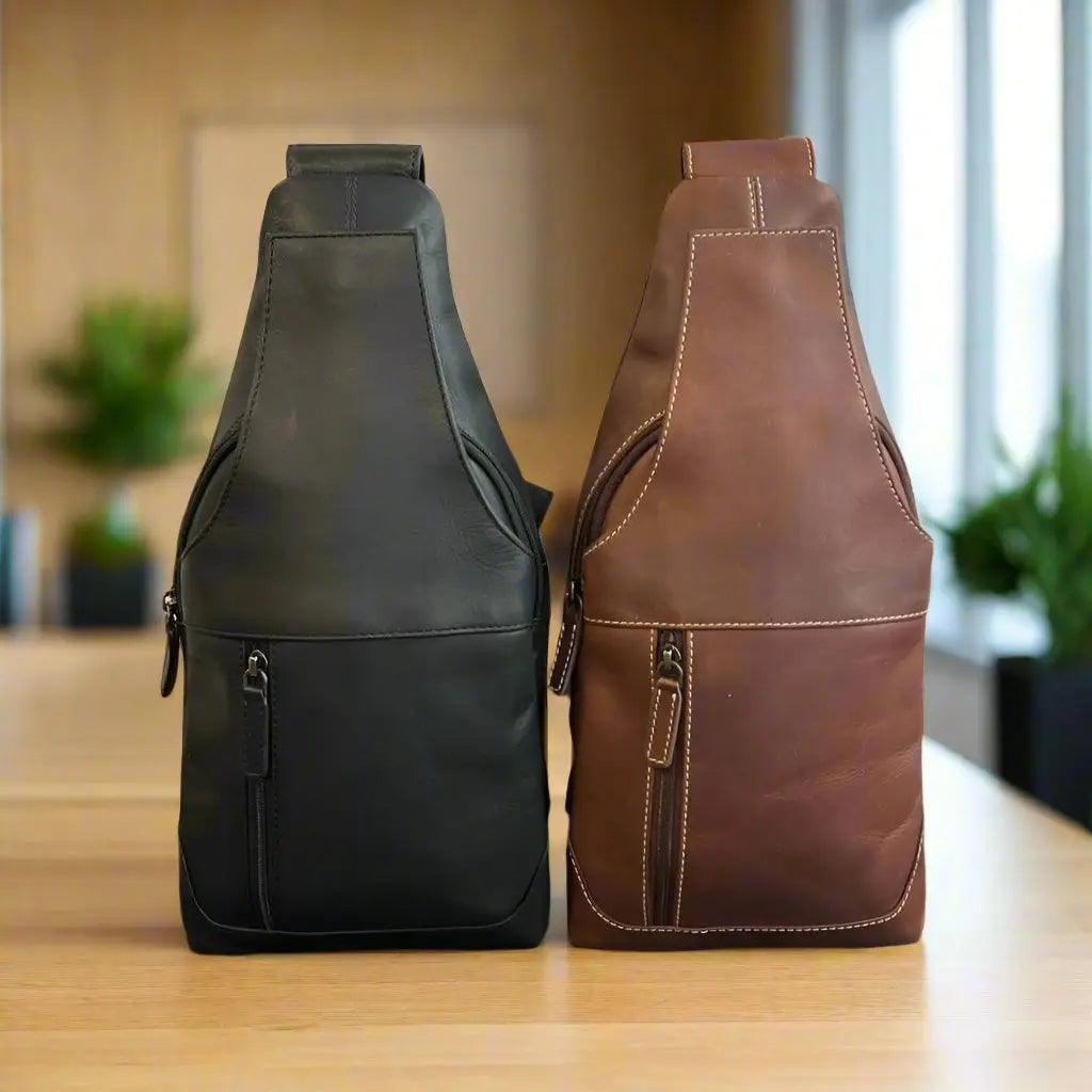Durable Full Grain Leather Sling Bag Backpack for Men & Women - Perfect for Travel, Hiking, and Everyday Use