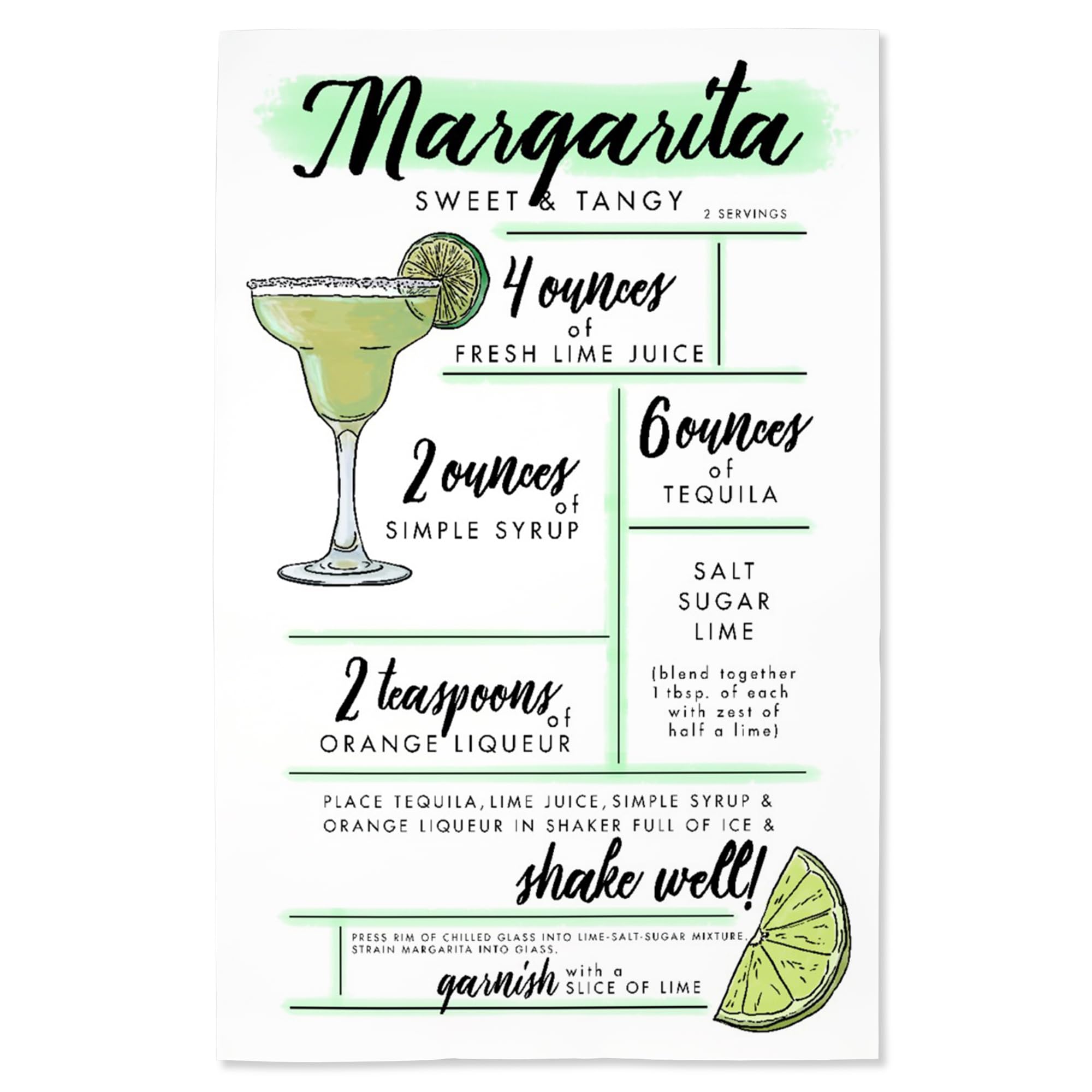 Lantern Press 16x24 Inch Premium Giclee Art Print - Margarita Cocktail Recipe Wall Decor for Home Bar, Kitchen & Dining Room