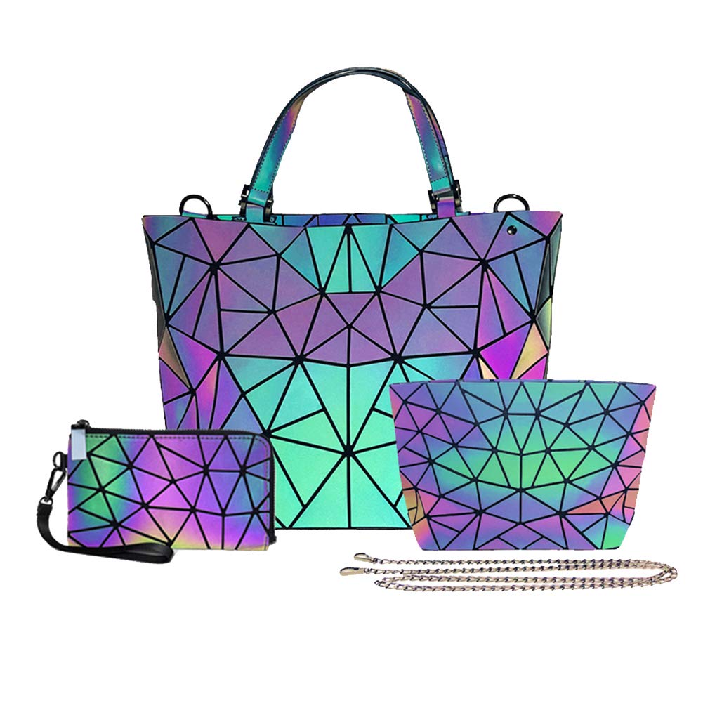 Holographic Reflective Crossbody Bag - Rainbow Geometric Purse for Night Out