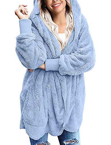 Zilcremo Women's Hooded Cardigan - Soft Fuzzy Fleece Jacket with Pockets | Winter Warm Open Front Coat for Casual Wear, Lounge & Outdoor Activities