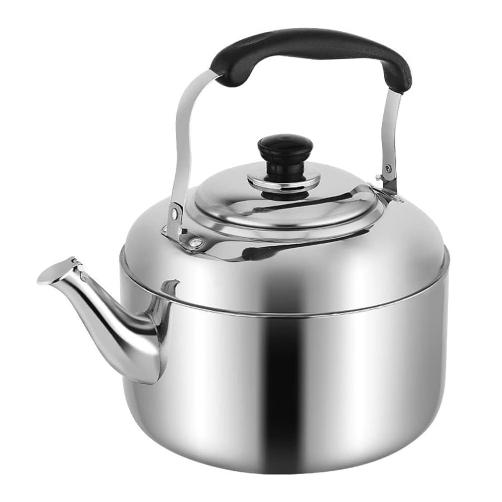 Stainless Steel Whistling Tea Kettle 4L - Camping Tea Pot with Loud Whistle for Gas, Electric & Induction Stoves - Perfect for Home, Office & Outdoor Adventures (Silver)