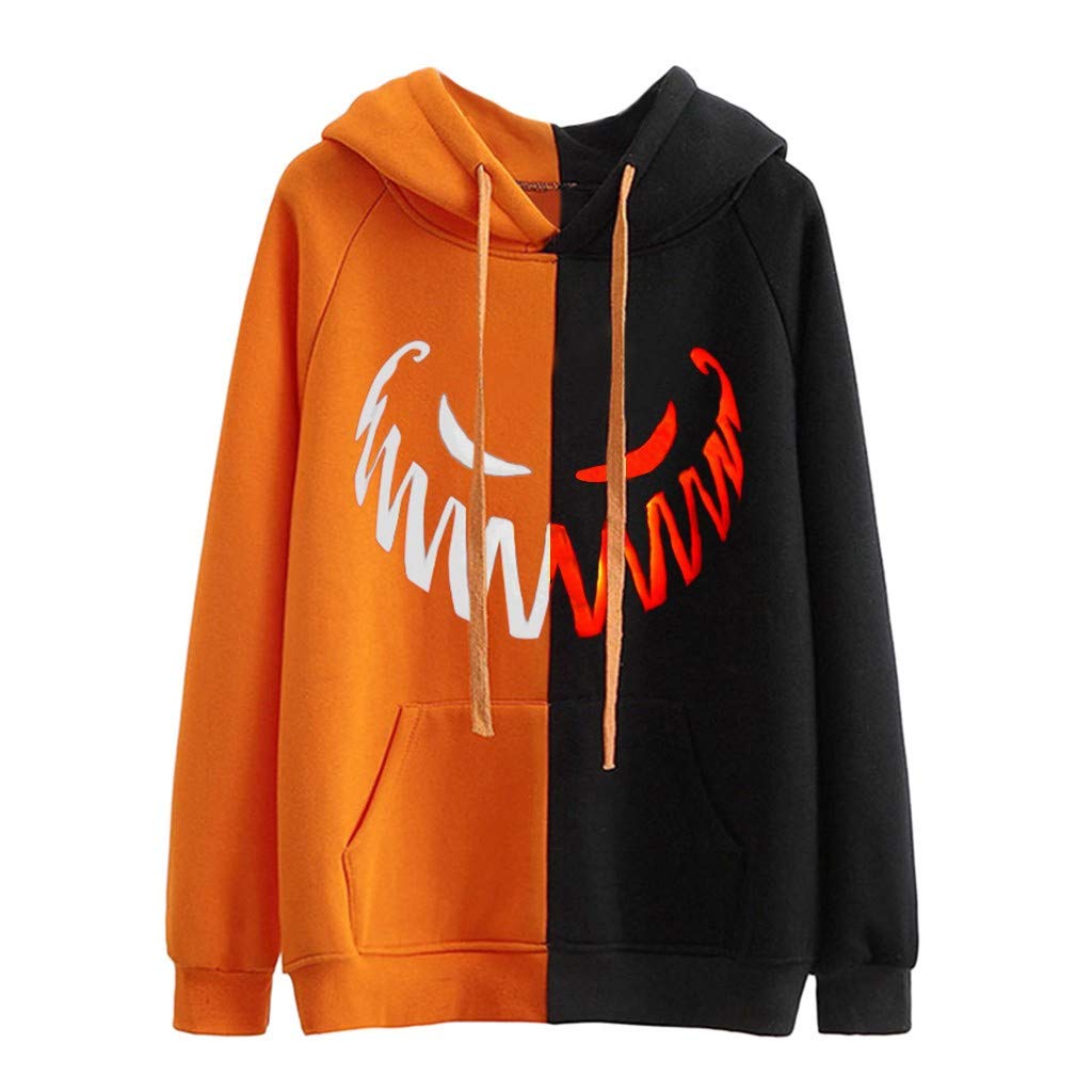 WOCACHI Women's Halloween Gothic Witch Pumpkin Print Hooded Sweatshirt - Plus Size S-5XL Lightweight Pullover Hoodie | Back to School, Casual Wear, Cosplay Costume, Autumn Fashion