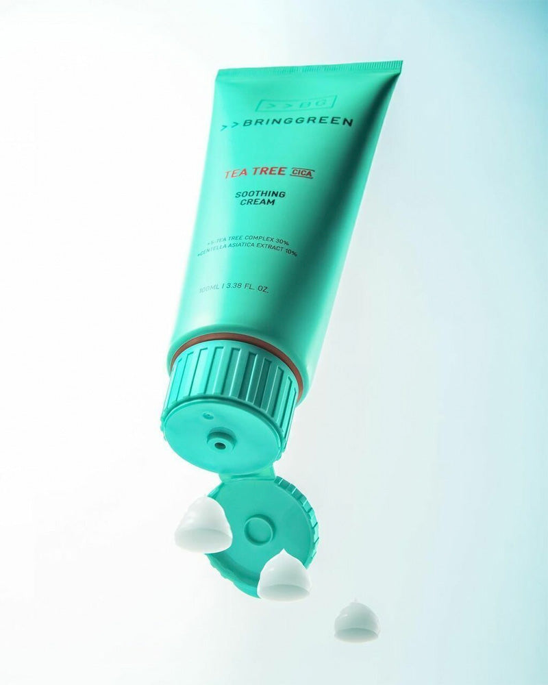 BRING GREEN Tea Tree Cica Soothing Cream for Acne-Prone Skin - Hydrating & Calming Face Moisturizer for Sensitive Skin - Perfect for Daily Skincare Routine & Post-Treatment Care