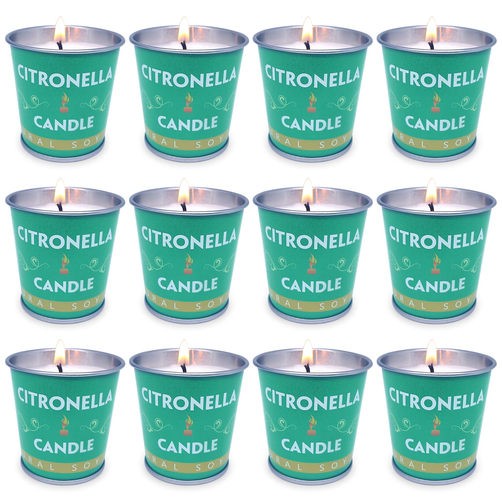 UNICY 12-Pack Citronella Candles - 2.0oz Soy Wax Mosquito Repellent Candles in Green Metal Buckets for Outdoor Patio, Camping & Indoor Use