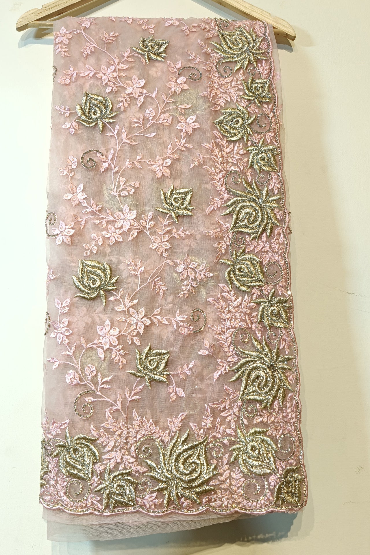 Elegant Peach Color Embroidered Net Saree with Siroski Work - Perfect for Party Wear, Weddings & Special Occasions (D771)