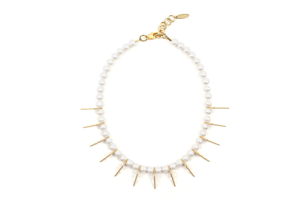 Elegant Gold Pearl Necklace with Small Triangle Pendants - Perfect for Weddings, Parties & Special Occasions