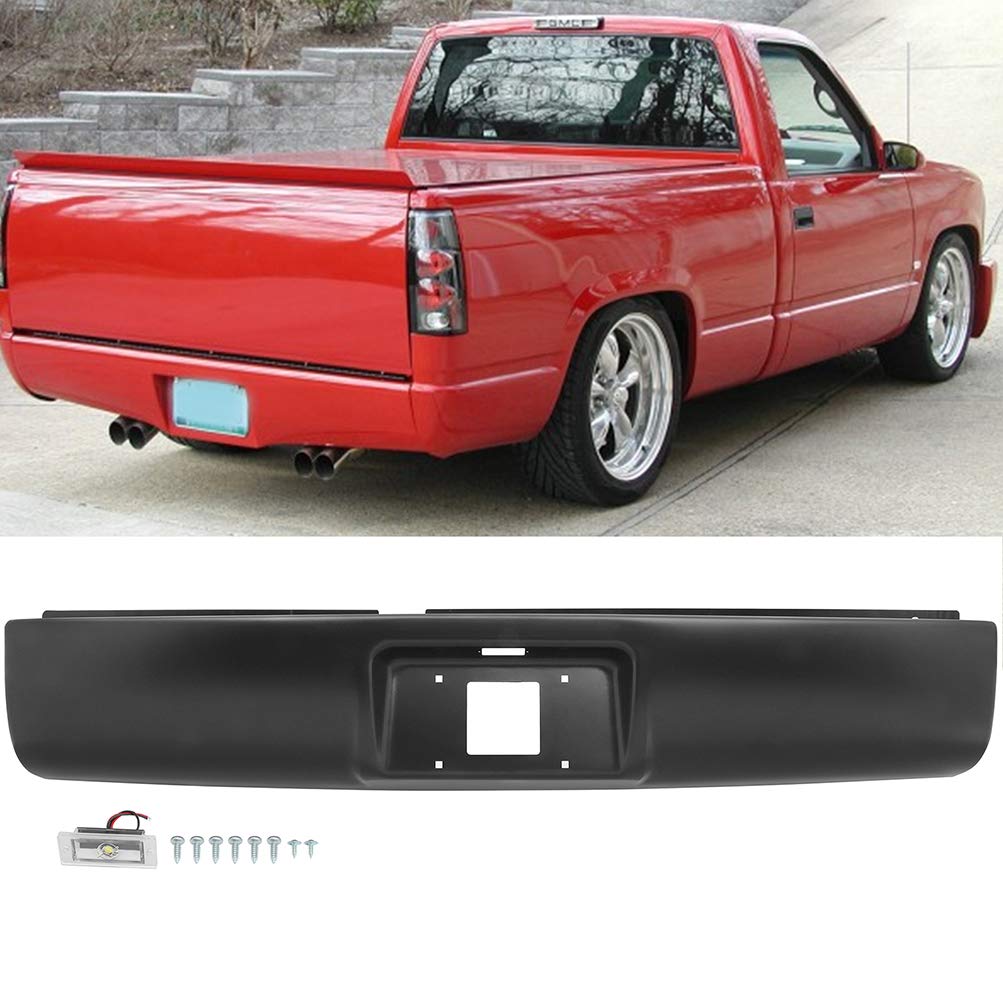 SCITOO Heavy Duty Steel Rear Bumper Roll Pan for 1994-2003 Chevrolet S10 & GMC Sonoma - Textured Black Finish with License Plate Lights | Off-Road Protection & Custom Truck Upgrade