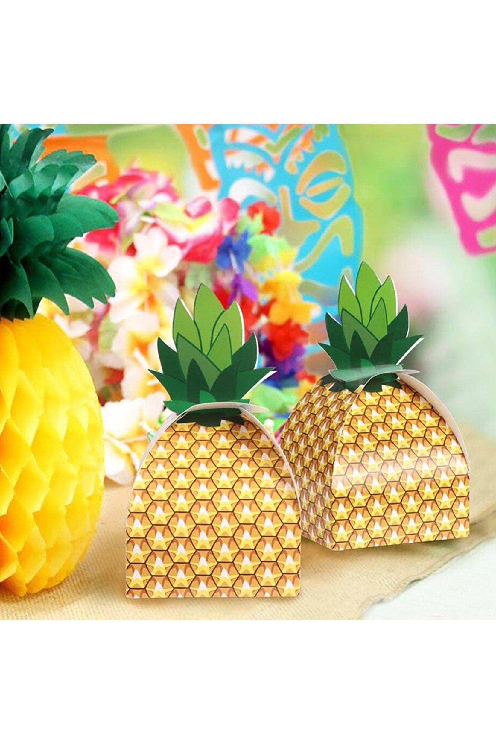 Tropical Pineapple Favor Boxes for Party Decorations - Set of 12 | Perfect for Luau, Hawaiian, Summer Beach & Baby Shower Party Favors