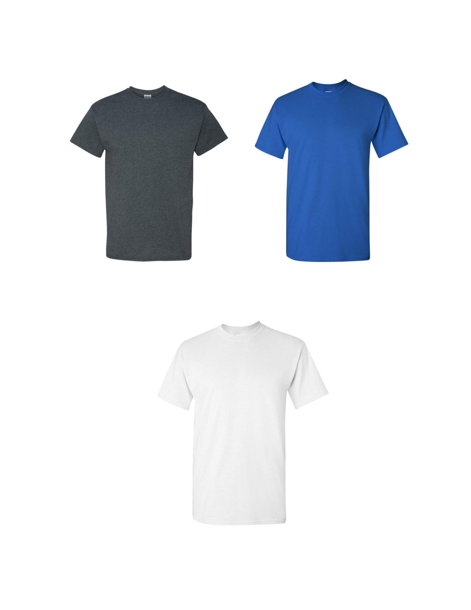 Gildan Men's Heavy Cotton T-Shirts 6-Pack - Dark Heather, Royal, White - Large (US Size) - Comfortable Casual Wear for Everyday, Gym, and Work