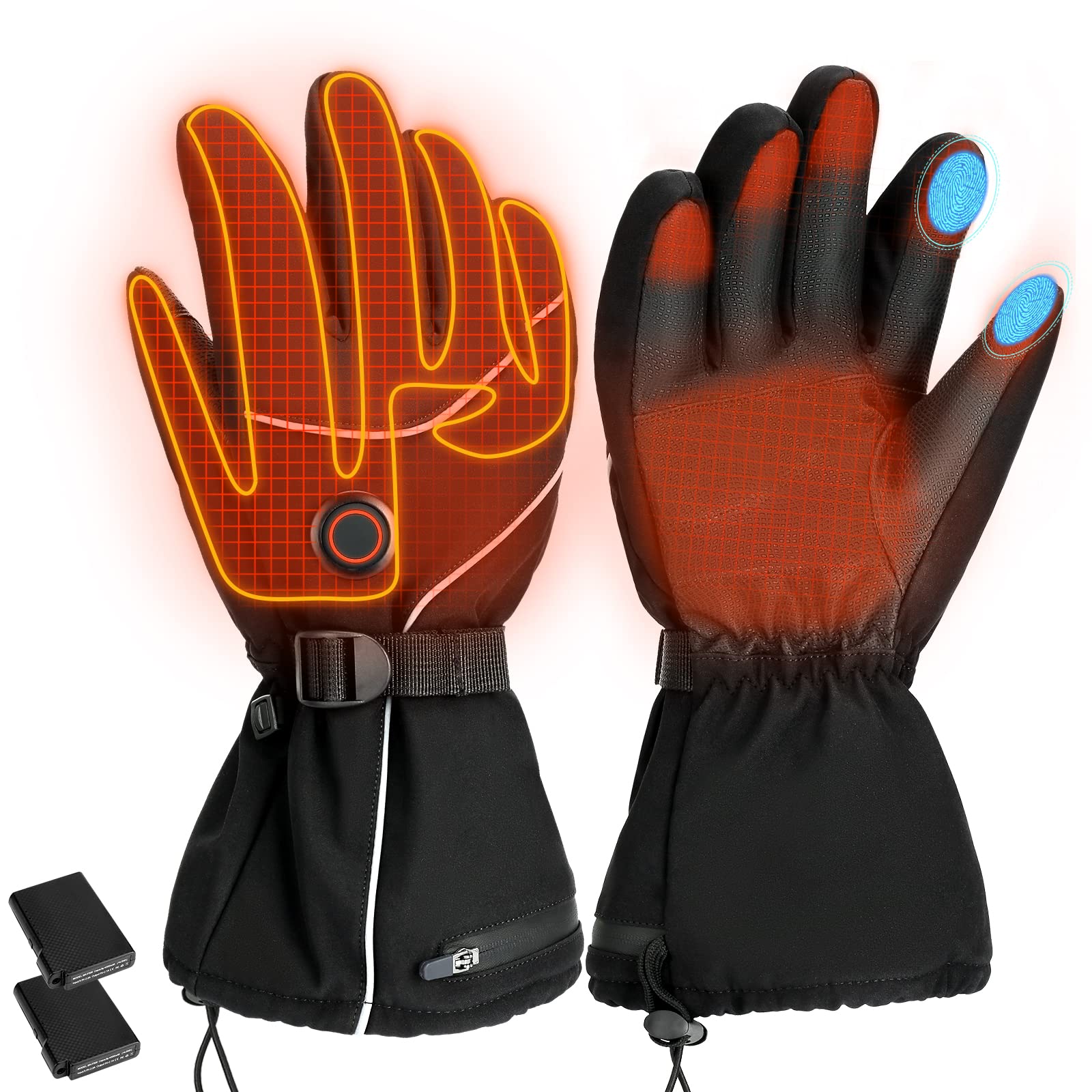 Rechargeable Heated Gloves for Men & Women - Touchscreen Compatible, Waterproof Winter Gloves for Cycling, Skiing, Motorcycle & Snowboarding - Keep Hands Warm in Cold Weather
