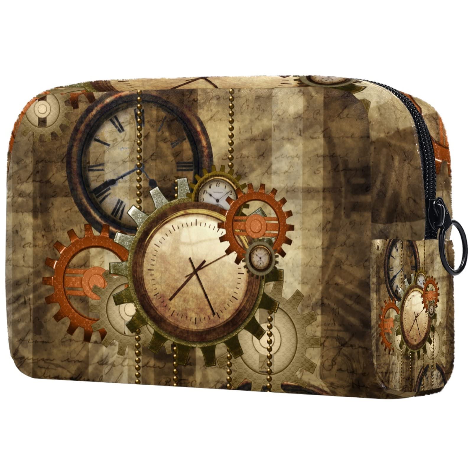 Steampunk Clock Gear Cosmetic Bag - Waterproof Travel Makeup Organizer for Women