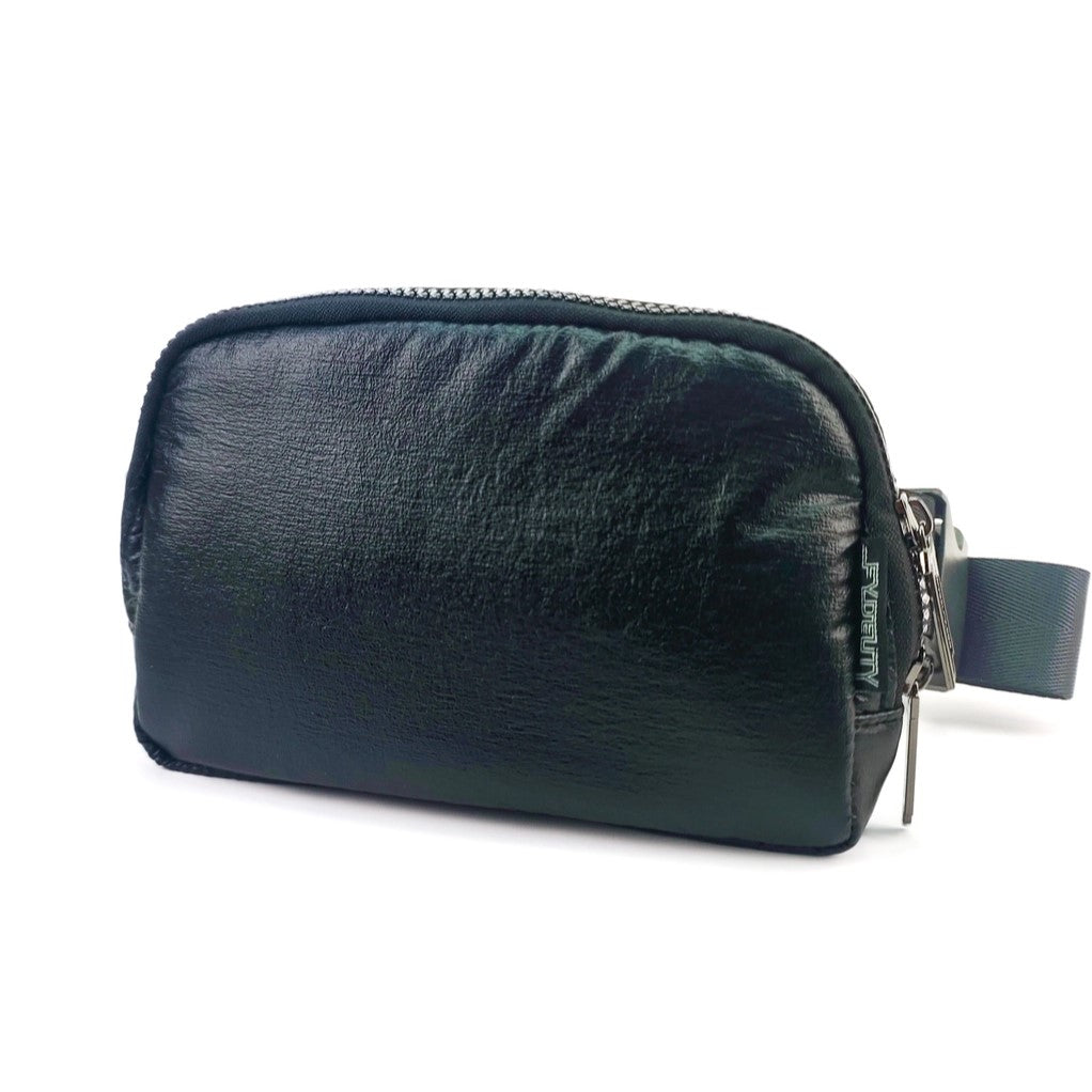 Slim Puffy Crossbody Bag Fanny Pack for Women - Lightweight Waterproof Waist Pack for Travel, Hiking & Running - Black