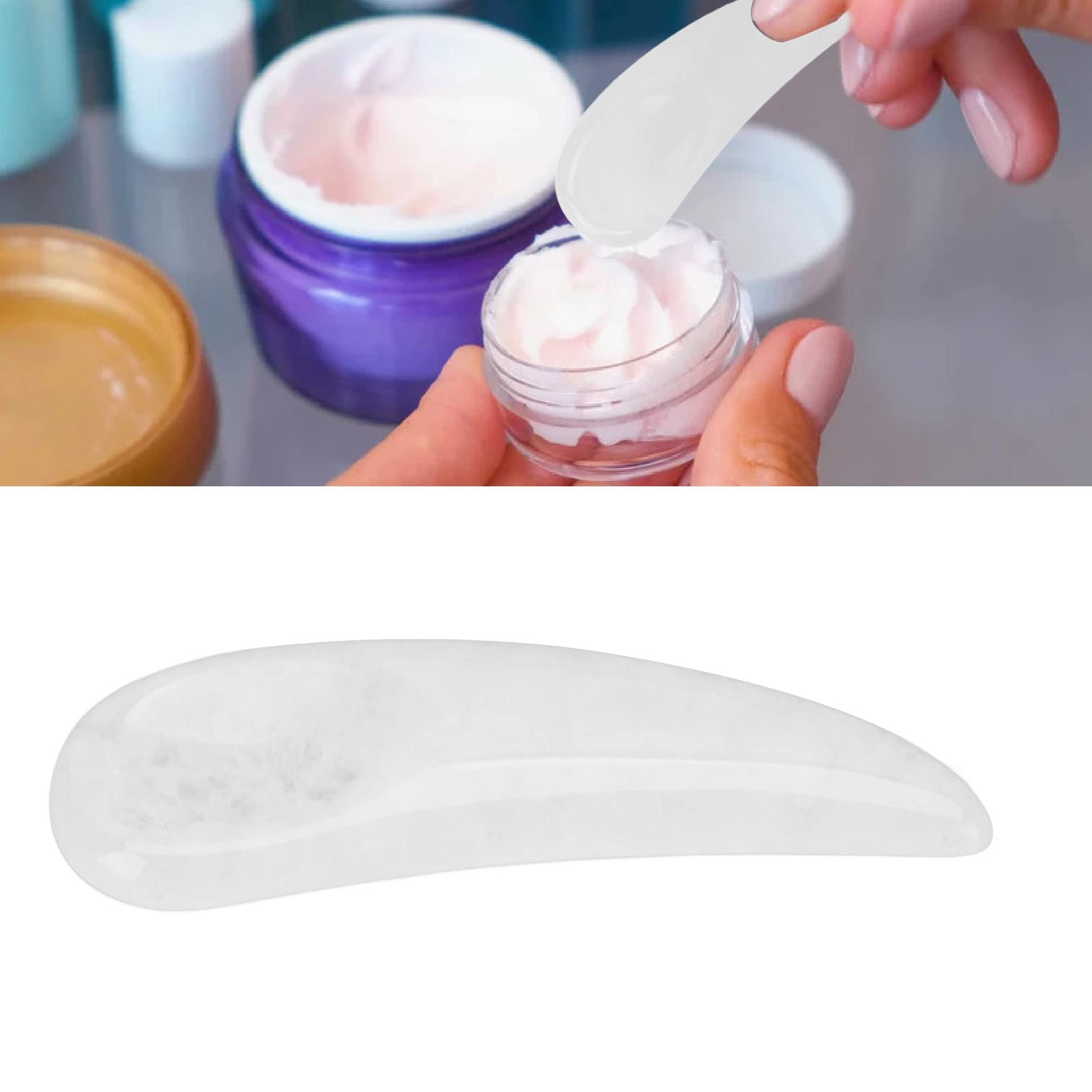 Jadestone Makeup Spatula - Mini Eye Scoop & Mask Applicator for Gua Sha, Facial Tension Relief & Puffiness Reduction - White | Perfect for Skincare Routine, DIY Face Masks & Beauty Salon Use