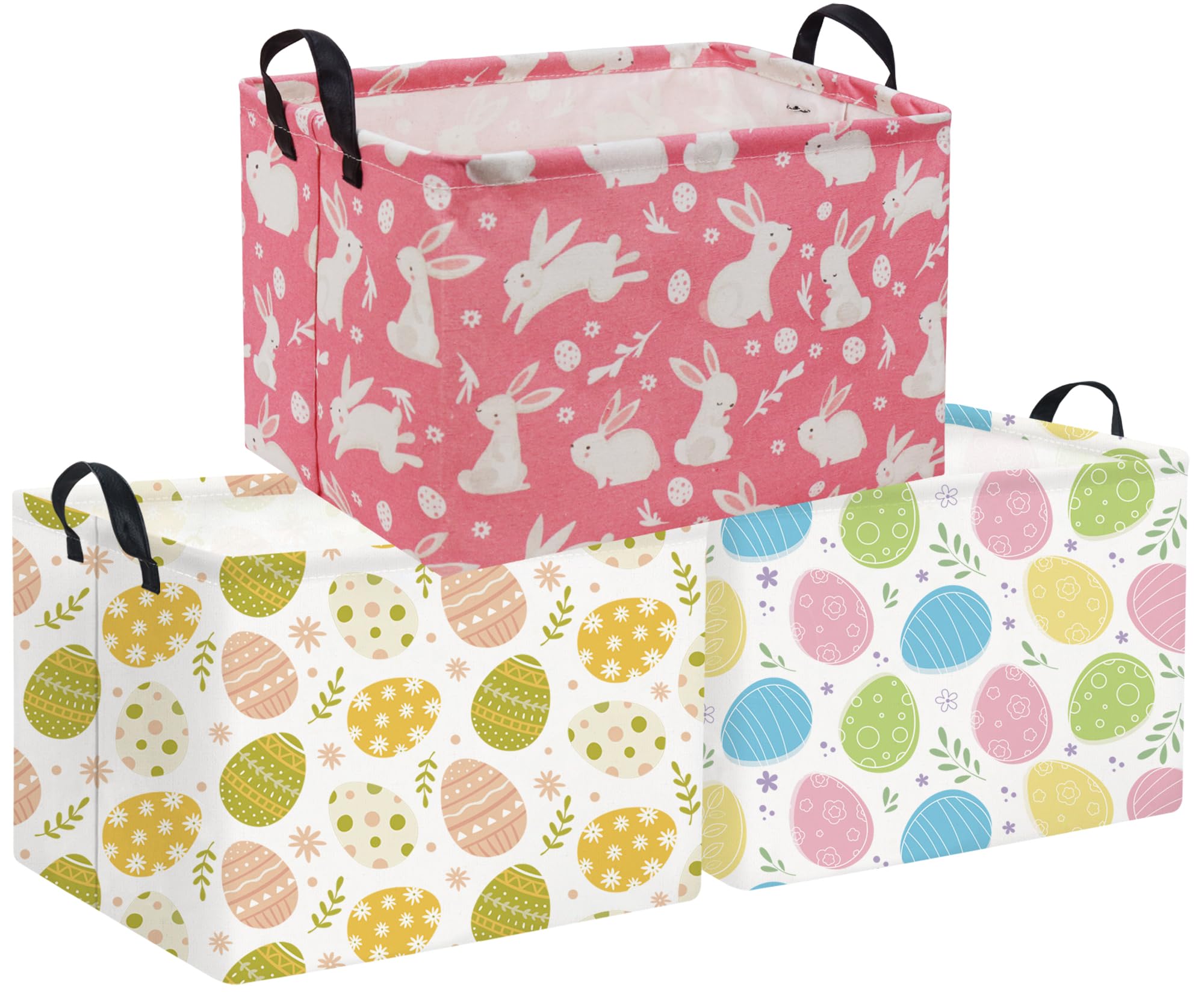 Easter Basket for Kids - Rectangular Storage Bin Organizer with Handle, Cute Baby Toy & Book Shelf Decor - Perfect for Easter Gifts, Nursery Organization & Playroom Storage (Set of 3)