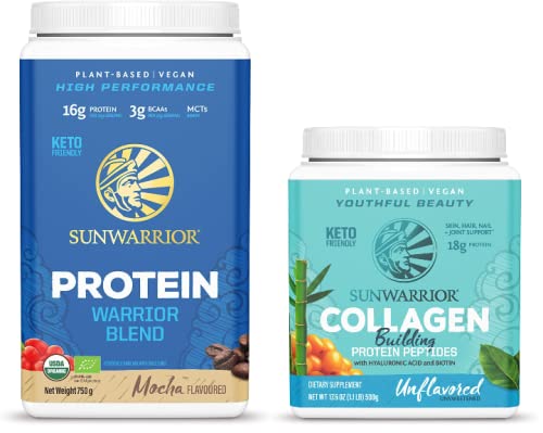 Sunwarrior Vegan Warrior Blend Protein Powder with BCAAs, Pea Protein & Collagen-Boosting Peptides | Hyaluronic Acid & Biotin Enriched | Plant-Based Protein for Muscle Recovery & Skin Health | Perfect for Post-Workout & Daily Wellness