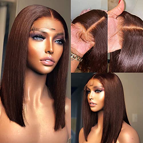 Brown Colored Bob Wig 13x4 Lace Front Human Hair - Pre Plucked with Baby Hair, 150% Density Straight Bob Wig for Women | Daily Wear, Cosplay, Parties & Special Occasions