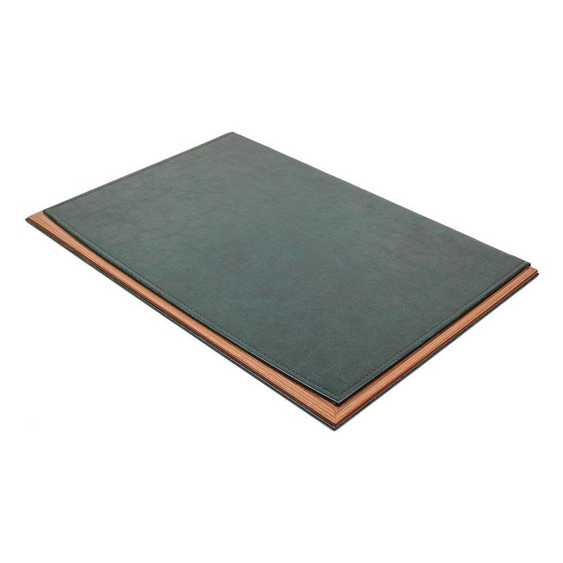 Premium MOOG Leather Desk Pad with Wood Base - Green Leather Office Desk Protector for Writing, Typing & Mouse Use - Perfect for Home & Office Workspace